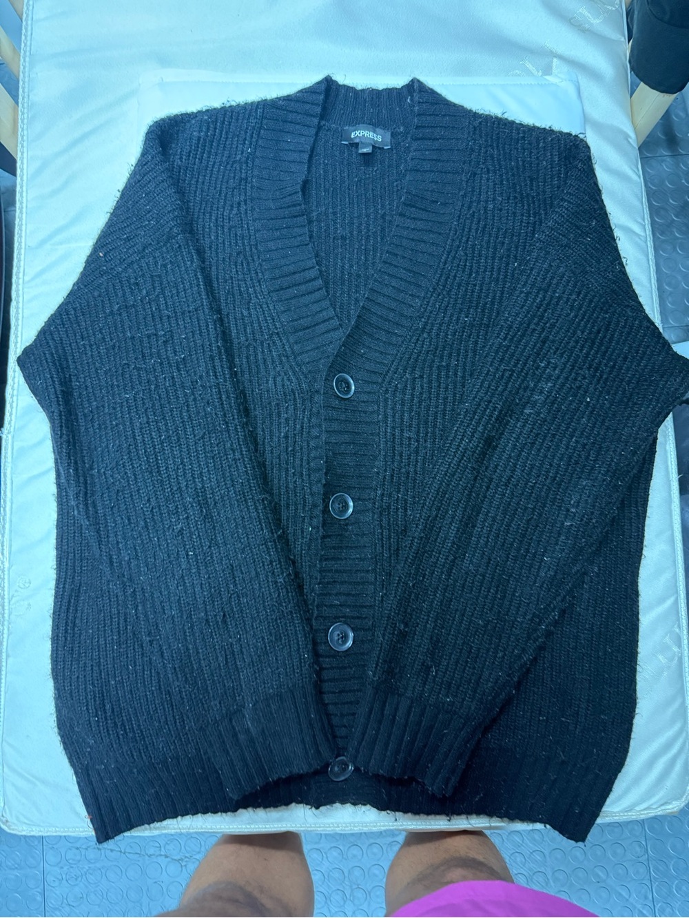 Express Black Oversized Ribbed Button Front Cardigan Sweater Sz L